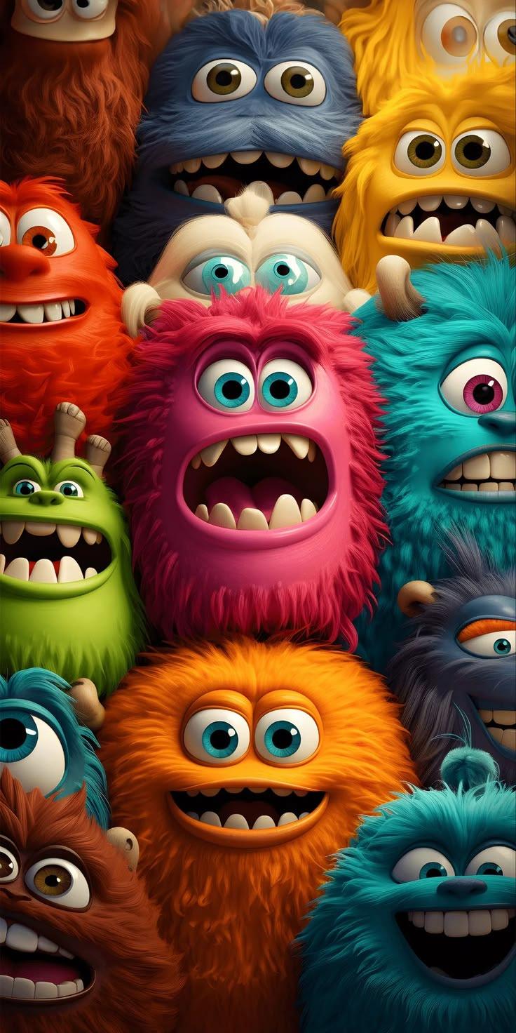 Colorful Cute Monsters Wallpaper – Playful Whimsical Aesthetic