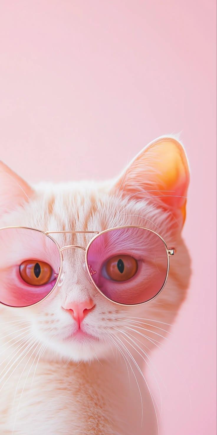 Cute Cat with Sunglasses Wallpaper – Pink Aesthetic Background