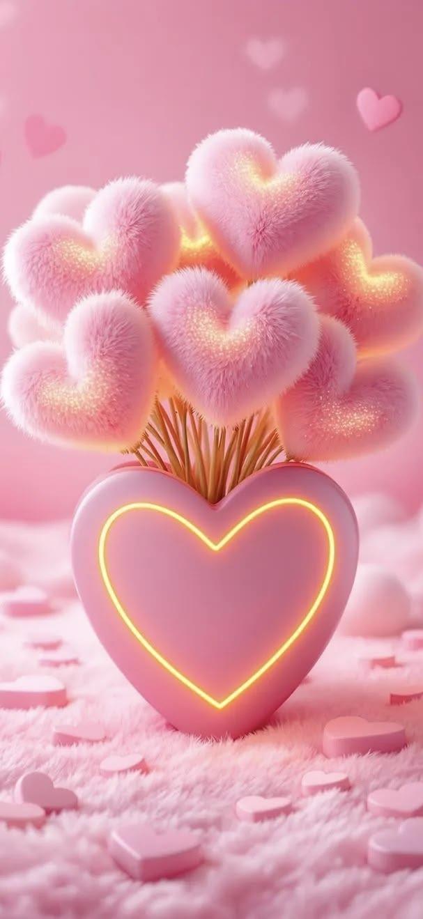 Glowing Heart Vase Wallpaper – Romantic Pink Aesthetic