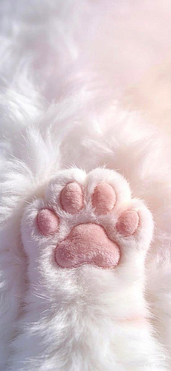 Cute Cat Paw Close-Up Wallpaper – Soft Pink Aesthetic