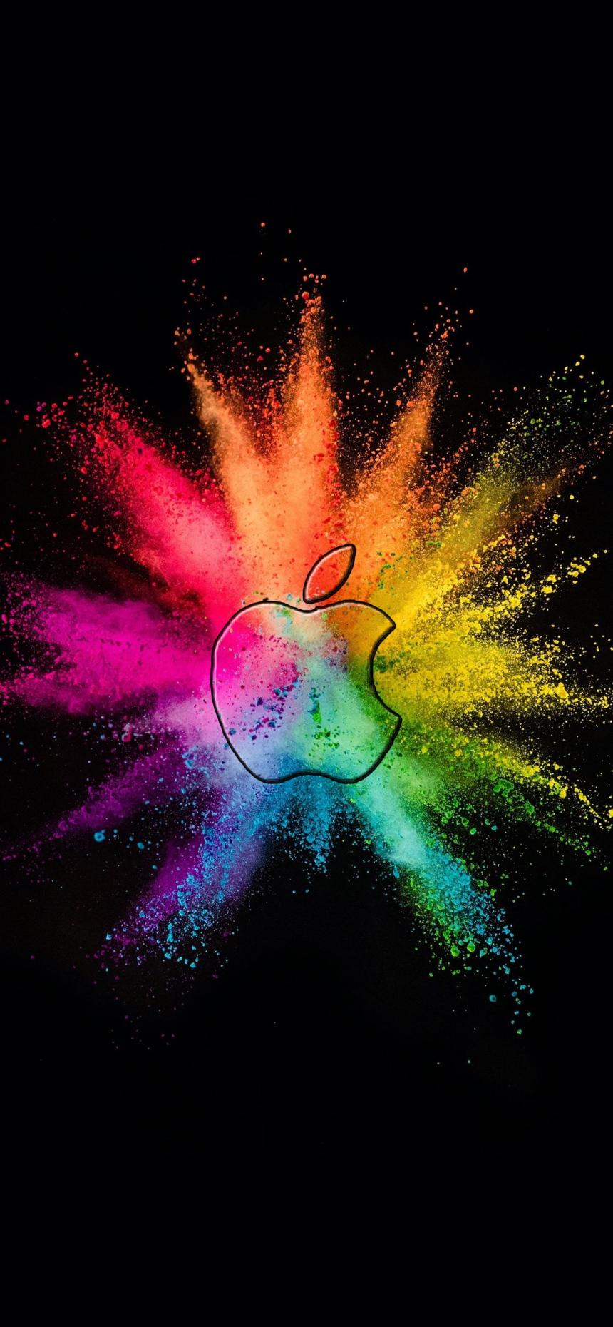 Color Burst Apple Logo – Vibrant Black Wallpaper