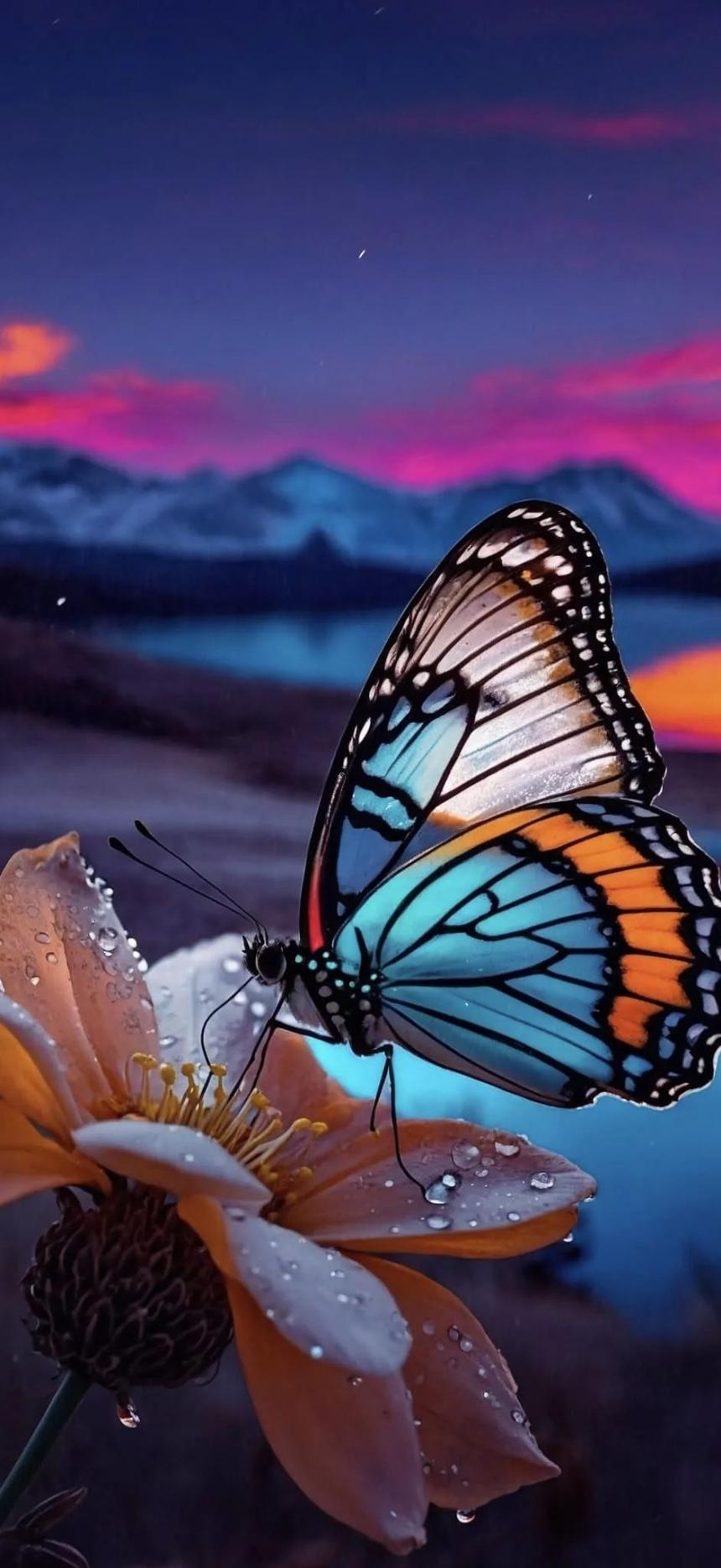 Blue Orange Butterfly Aesthetic Wallpaper HD 4K