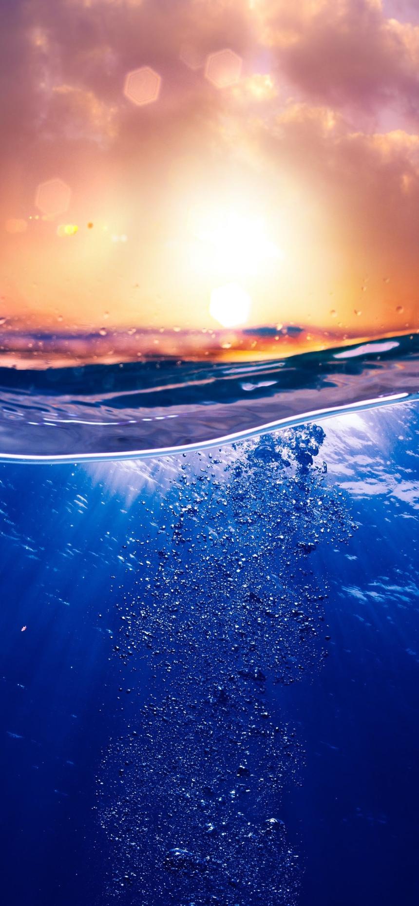 Underwater Bubble Sunset Wallpaper HD 4K