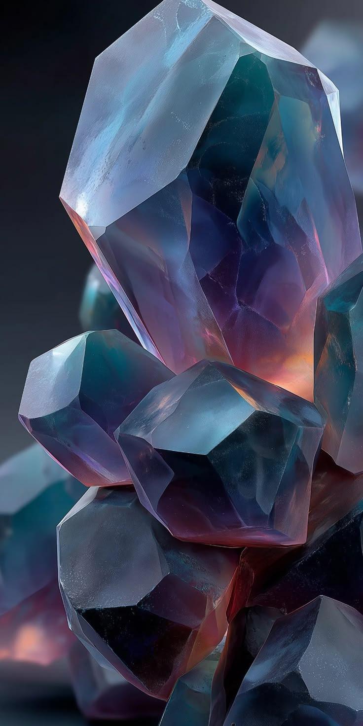 Luminous Crystal Reflections Blue Wallpaper