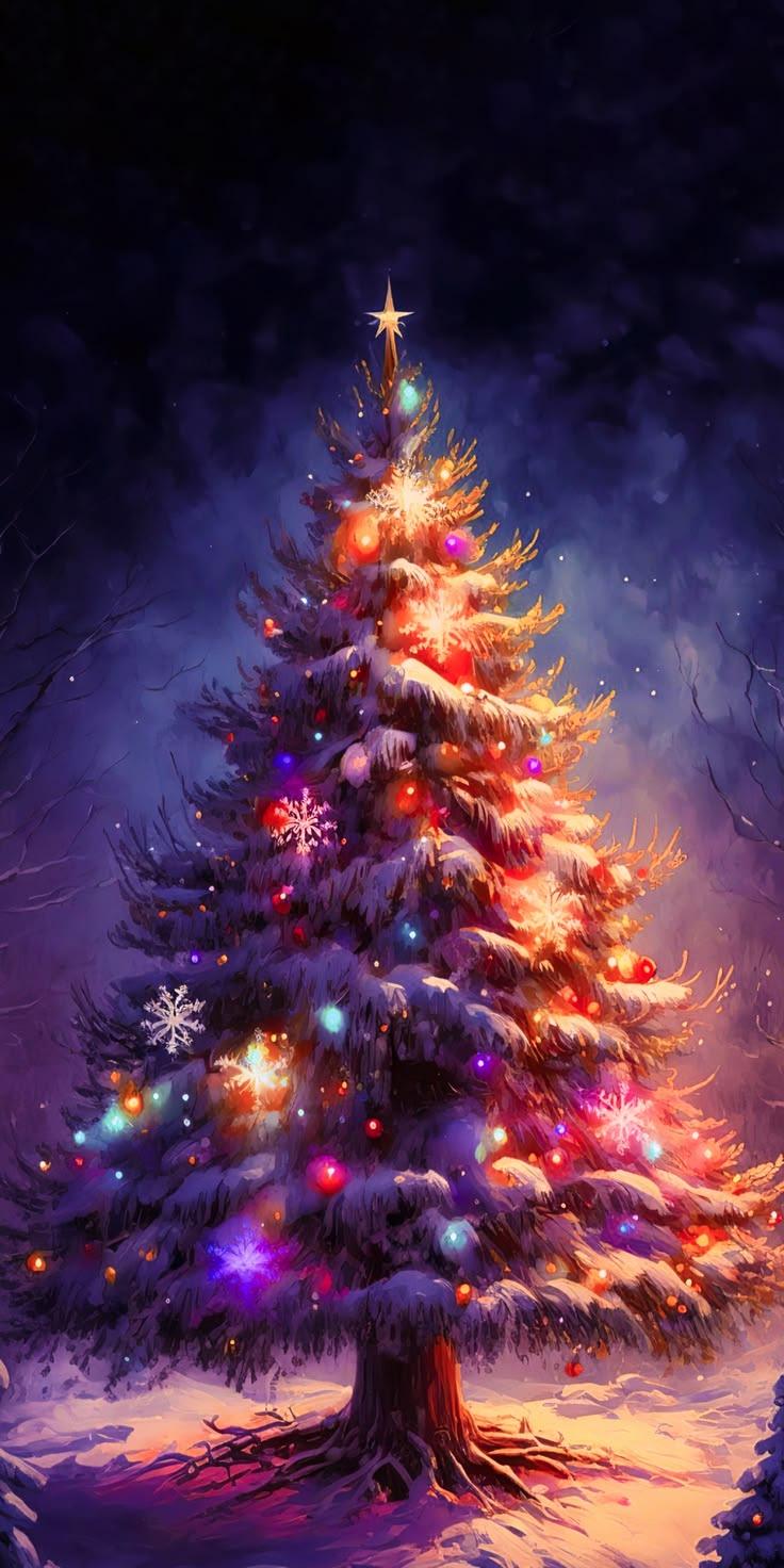 Christmas Tree Lights Blue Wallpaper