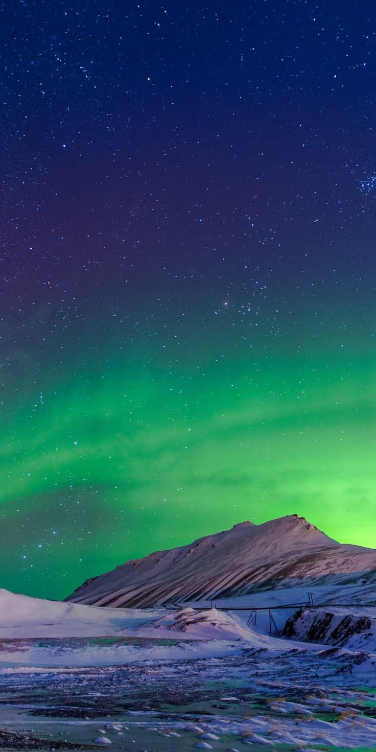 Northern Lights Mountains Blue Wallpaper