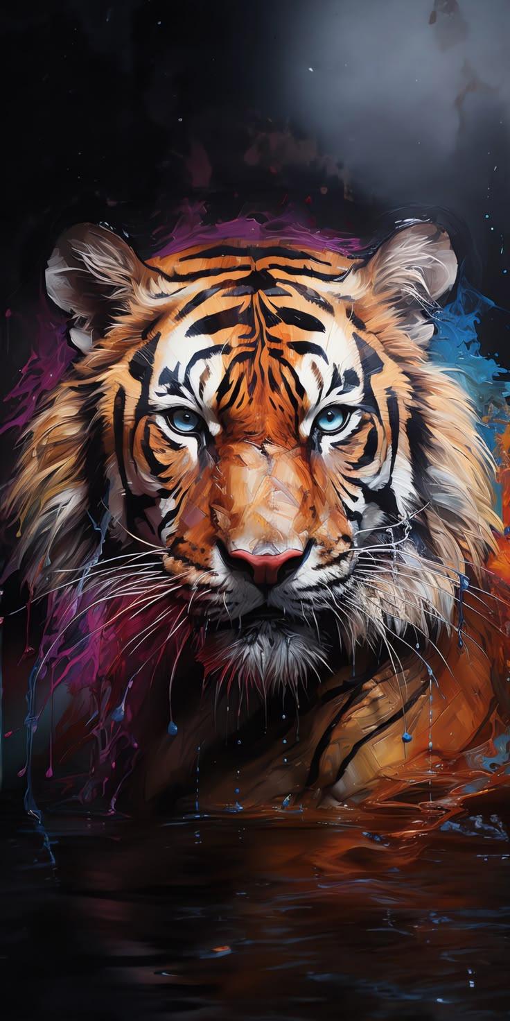 Majestic Tiger Blue Eyes Art Wallpaper