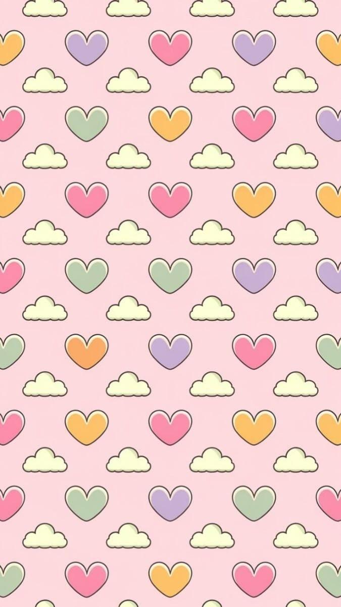 Pastel Hearts and Clouds Seamless Pattern Wallpaper