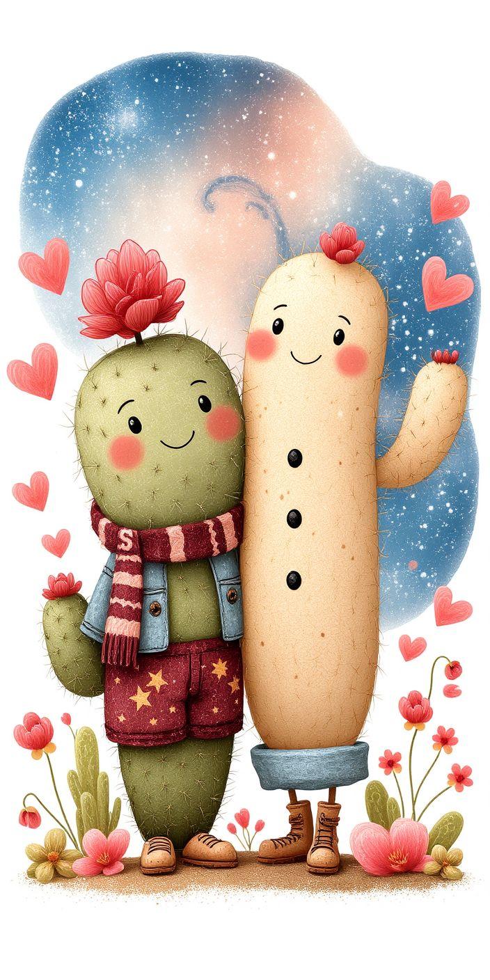 Cute Cactus Couple Wallpaper