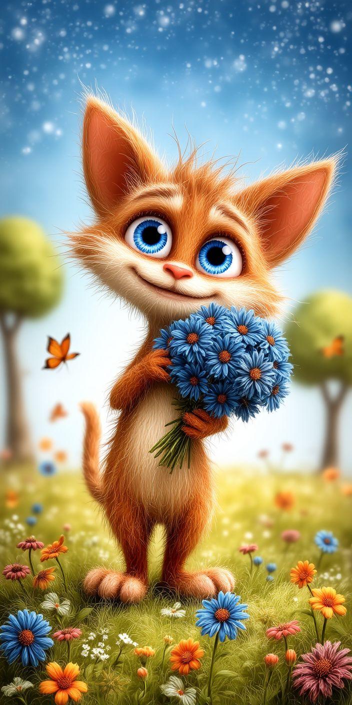 Whimsical Cat Meadow Wallpaper