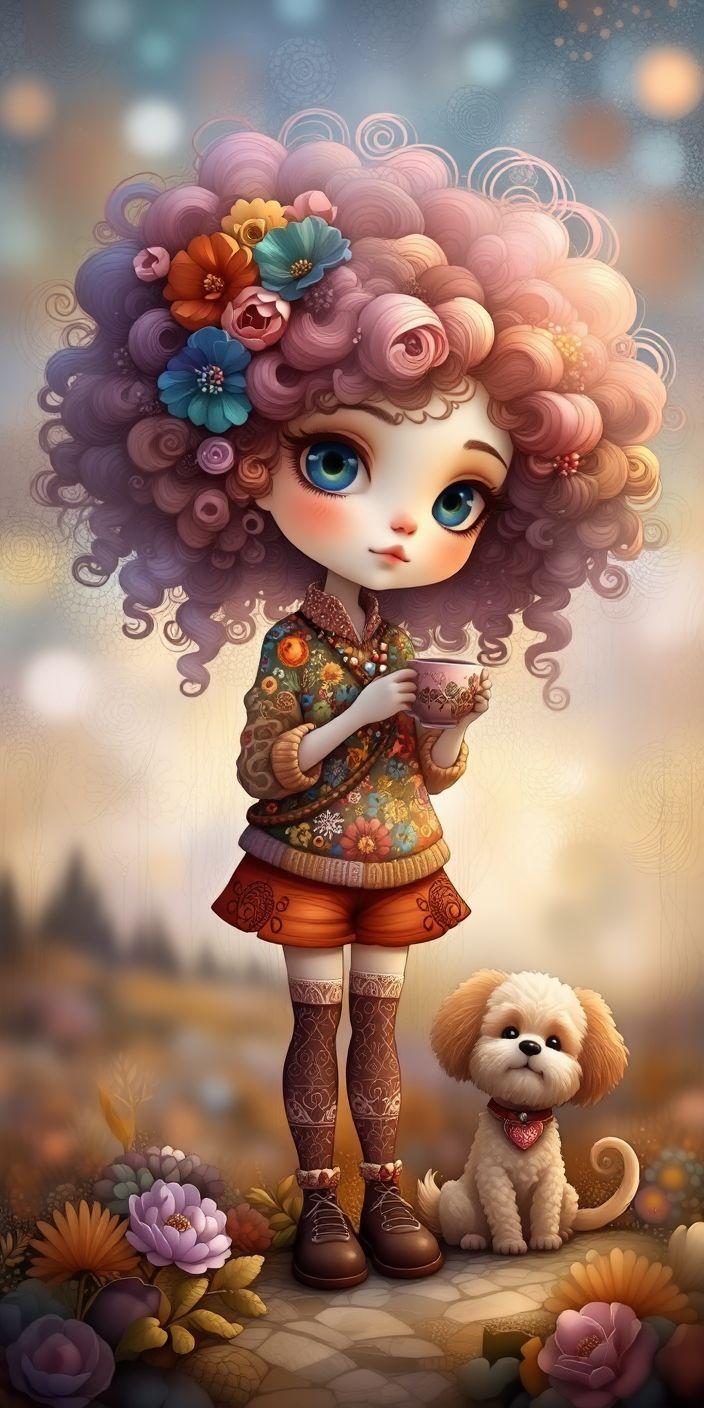 Whimsical Floral Girl Wallpaper