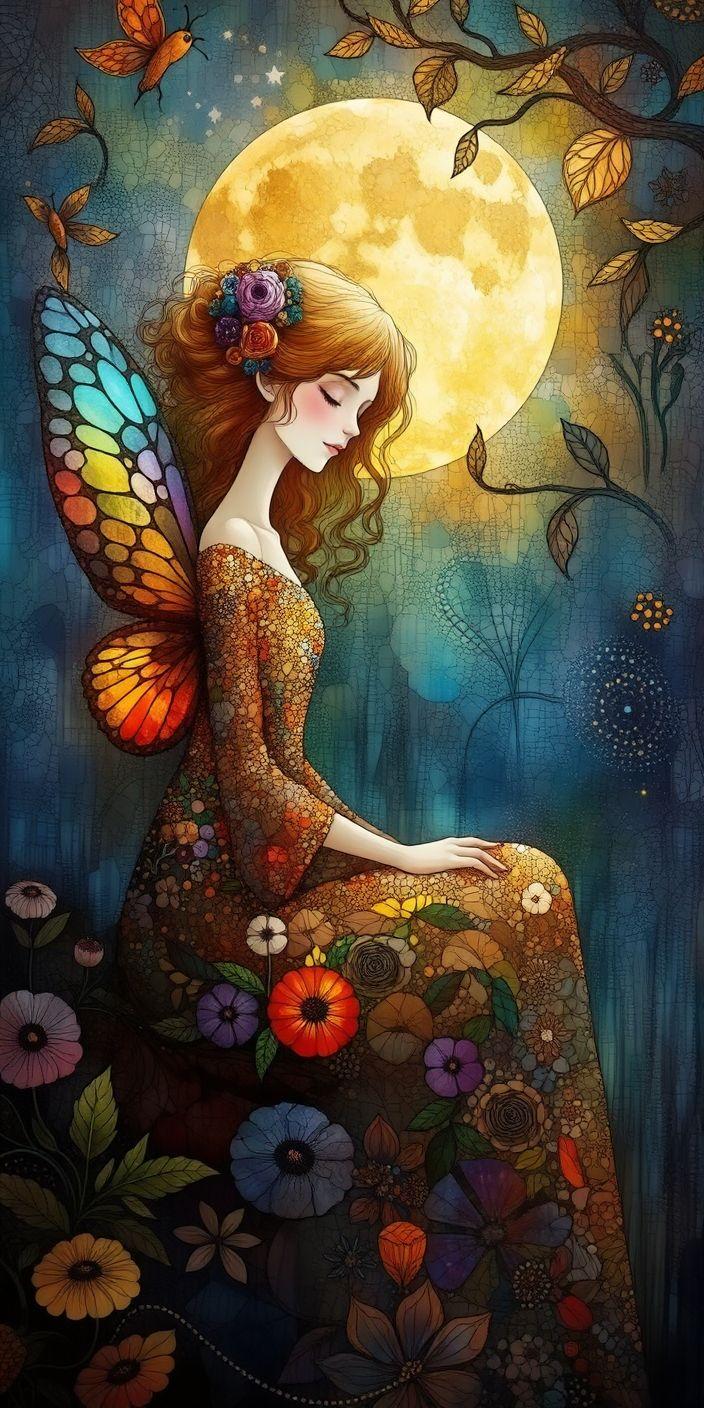Moonlit Butterfly Fairy Wallpaper