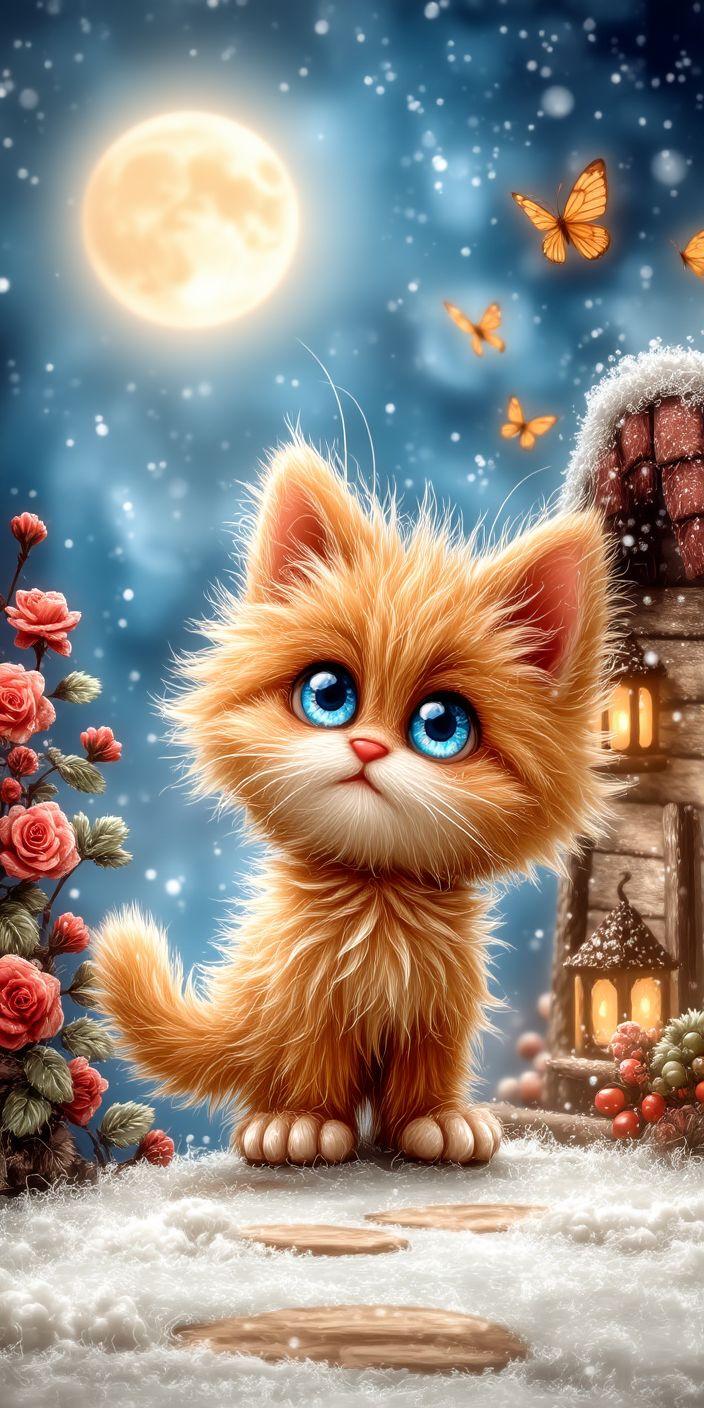 Magical Winter Kitten Wallpaper