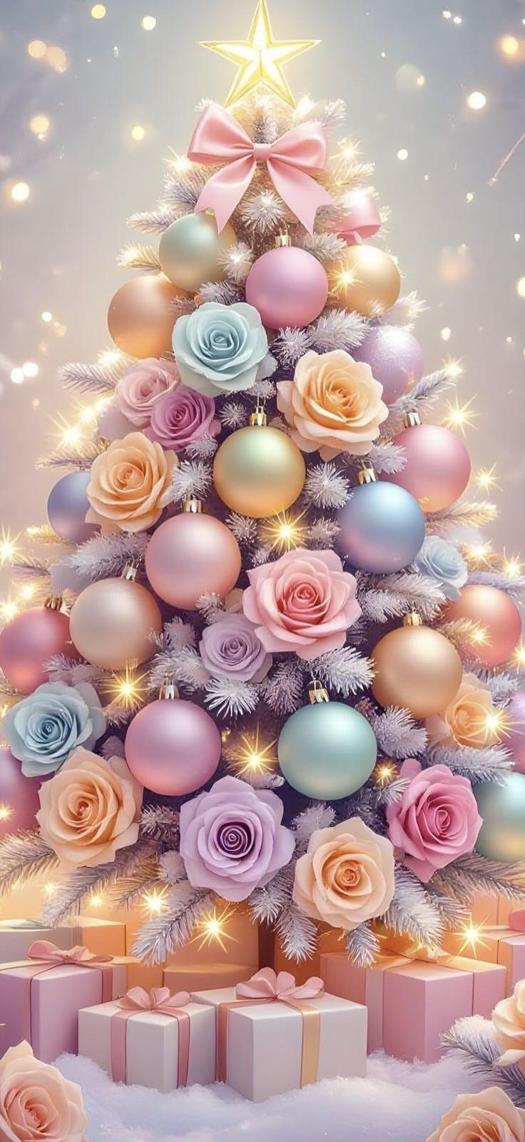 Pastel Christmas Tree Aesthetic Wallpaper