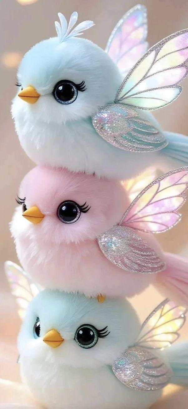 Cute Pastel Plush Birds Aesthetic Wallpaper
