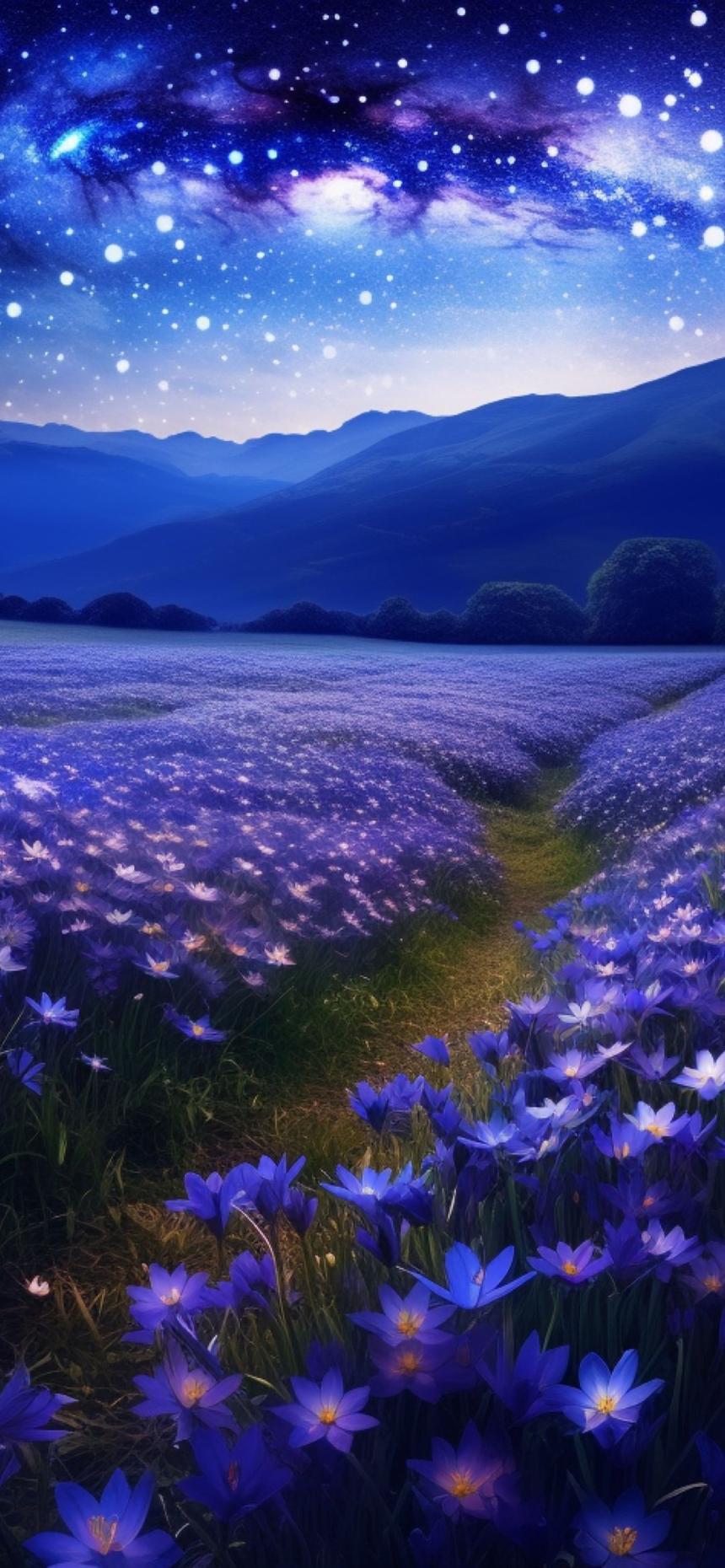 Dreamy Purple Flower Night Sky Wallpaper