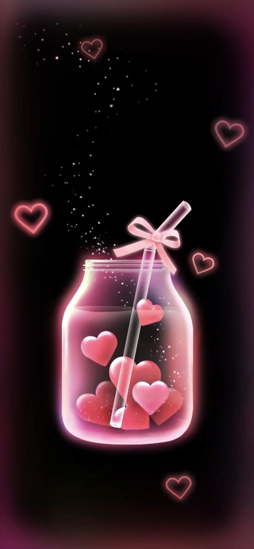 Magical Pink Hearts in Glass Jar