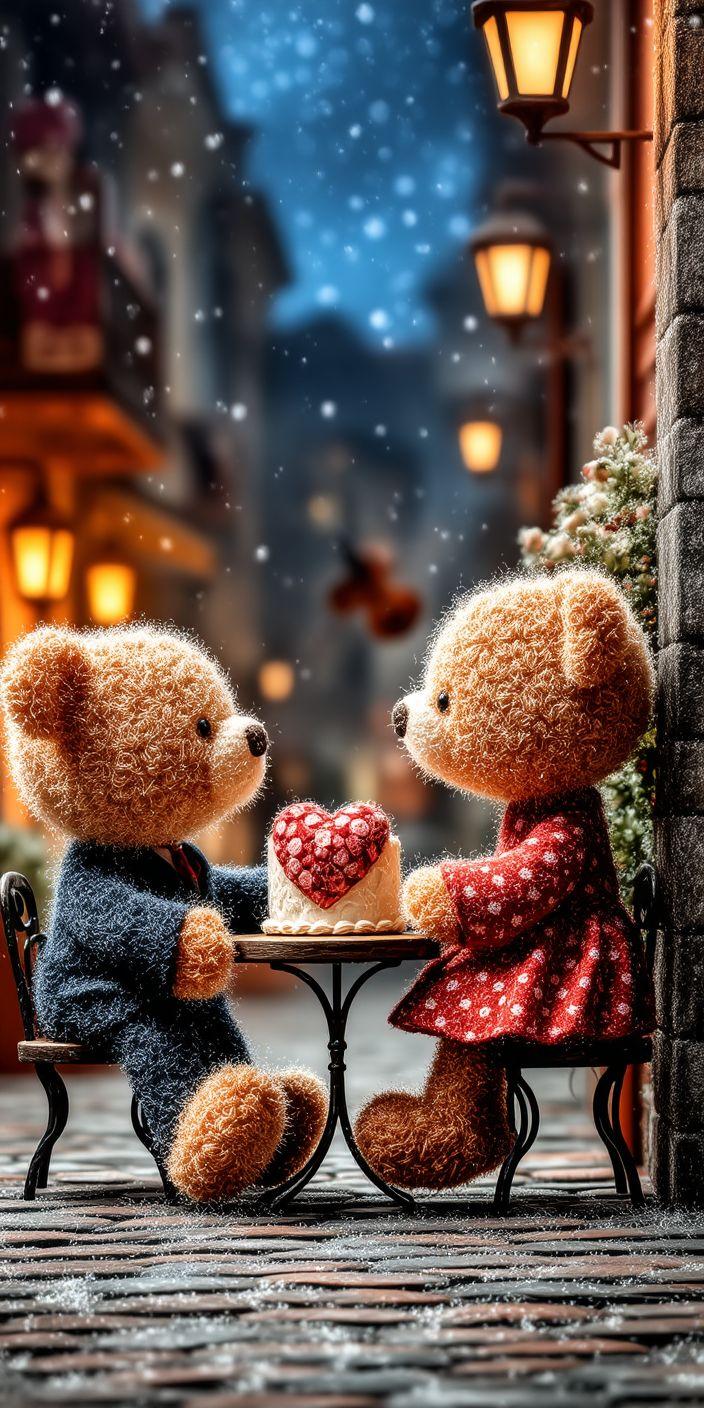 Romantic Teddy Bears Night Wallpaper
