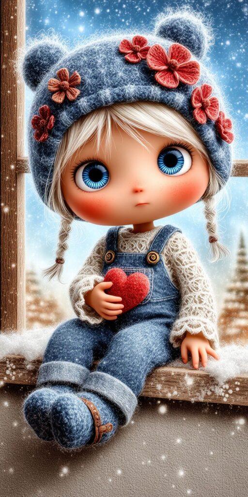 Cute Baby Girl Winter Illustration Wallpaper