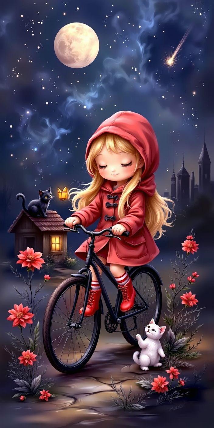 Fairy Tale Night Bicycle Wallpaper