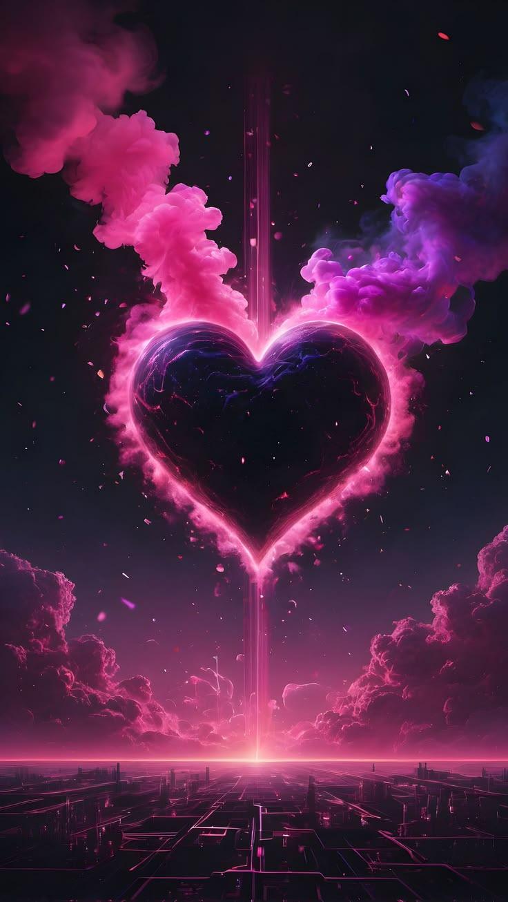 Neon Heart City Blue Wallpaper