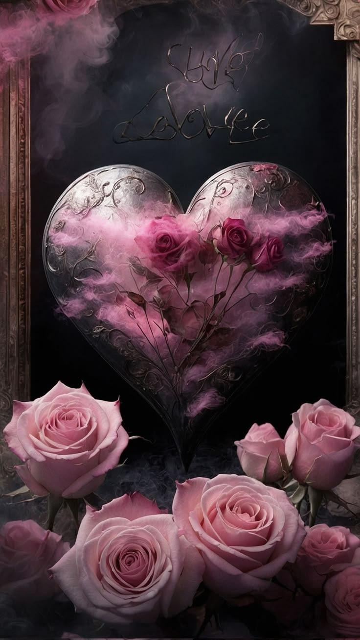 Mystical Heart Roses Blue Wallpaper