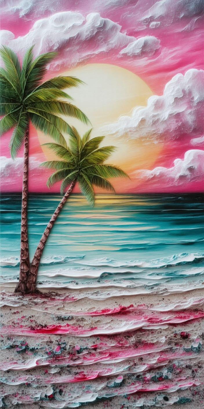Tropical Beach Sunset with Palm Trees Wallpaper