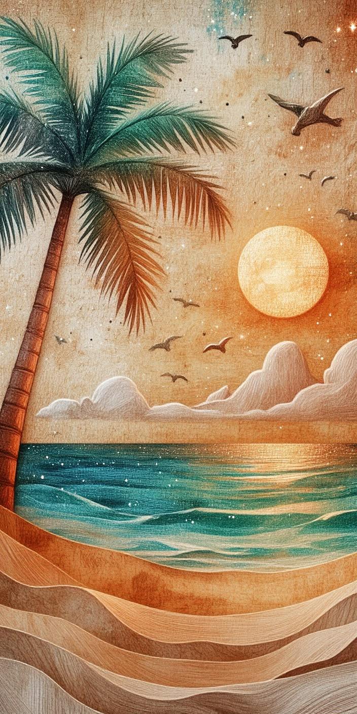 Tranquil Tropical Beach Sunset Wallpaper