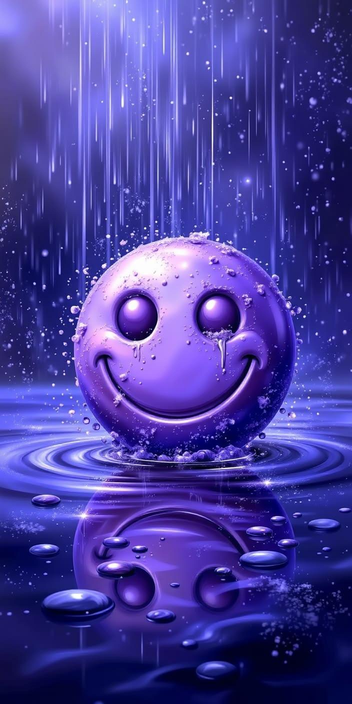 Glossy Purple Smiley Face Water Wallpaper
