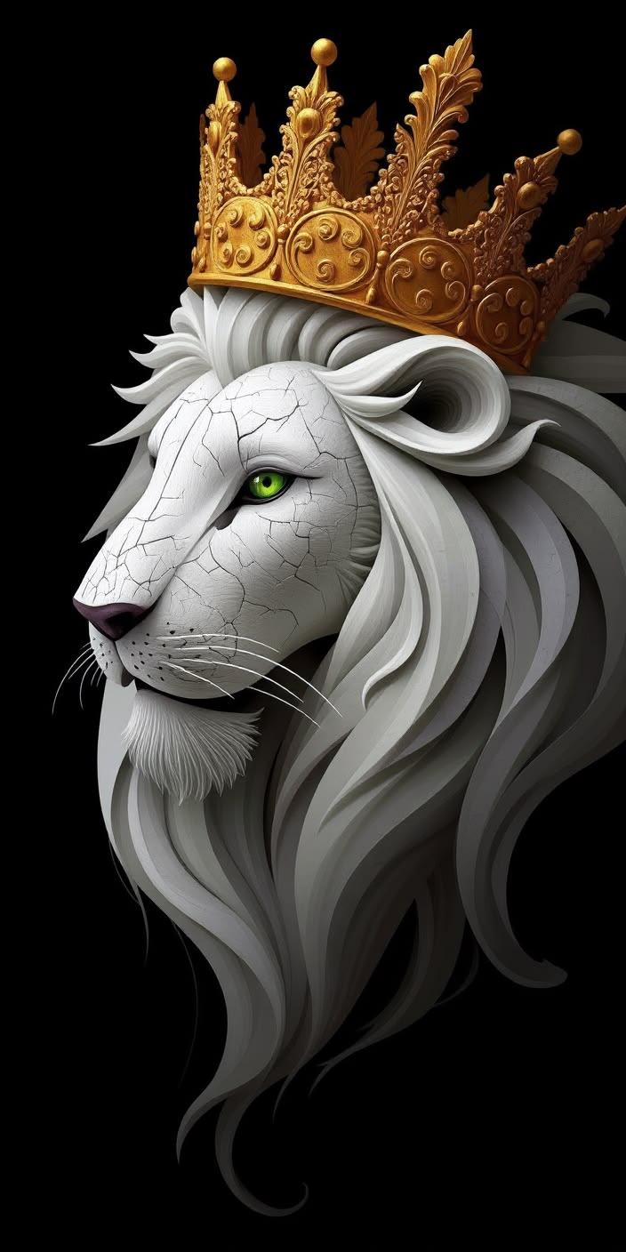 White Lion with Crown Artistic Wallpaper