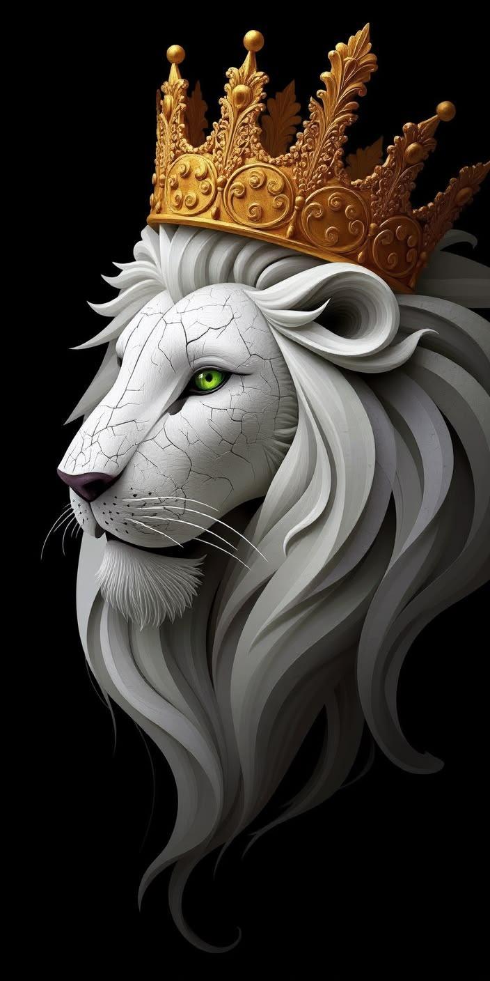 White Lion with Crown Artistic Wallpaper