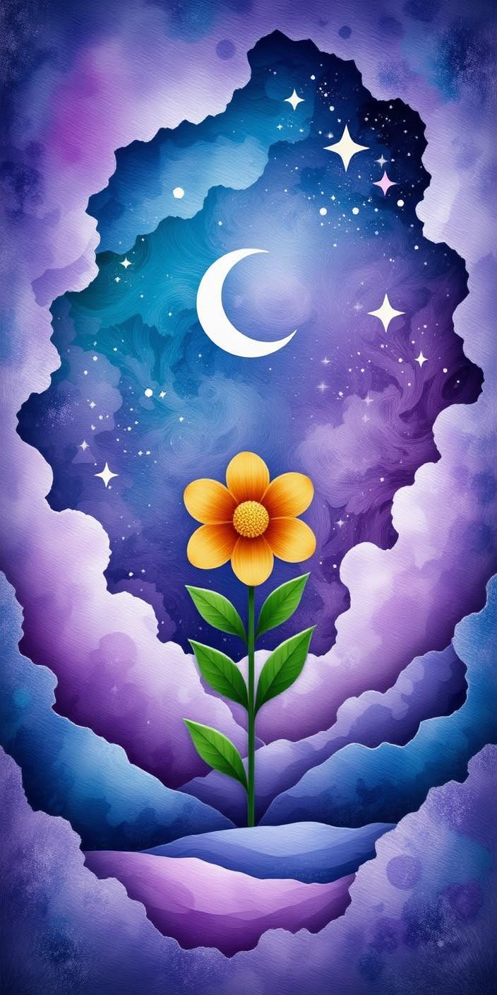 Surreal Flower in Purple Blue Galaxy Wallpaper