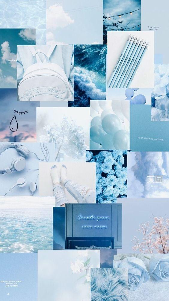 Soft Blue Aesthetic Collage Wallpaper