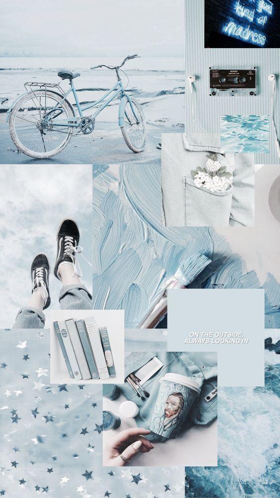 Blue Aesthetic Beach Bicycle Collage Wallpaper