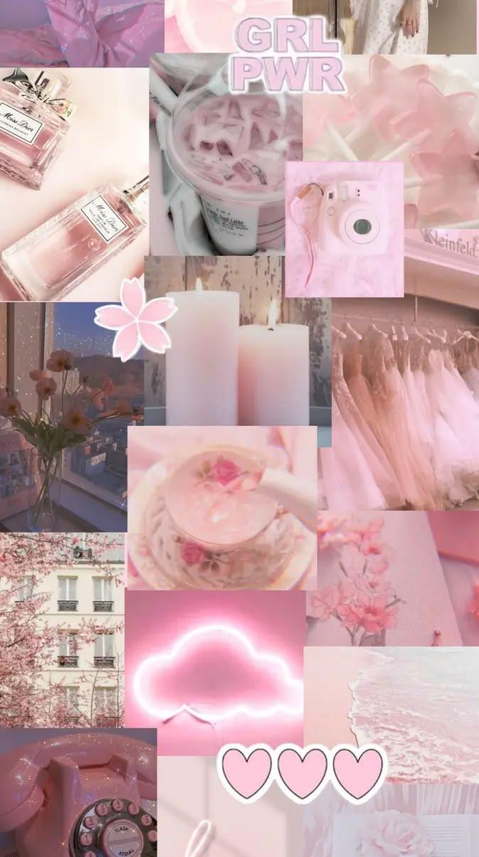 Pastel Pink Feminine Aesthetic Collage Wallpaper