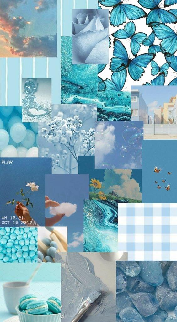 Blue and Turquoise Aesthetic Collage Wallpaper