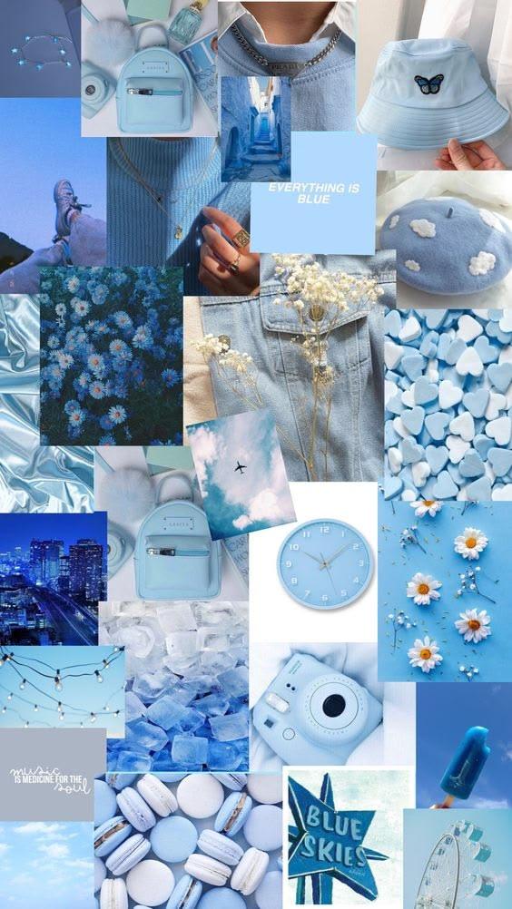 Soft Blue Butterfly Aesthetic Collage Wallpaper