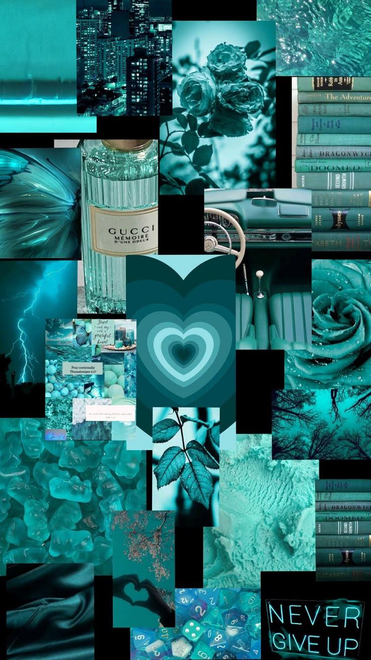 Calming Teal Theme Collage Wallpaper