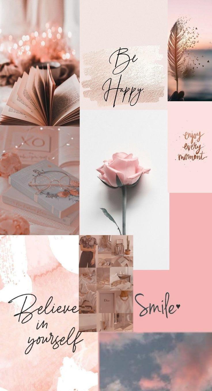 Cozy Pink Books and Glasses Aesthetic Wallpaper