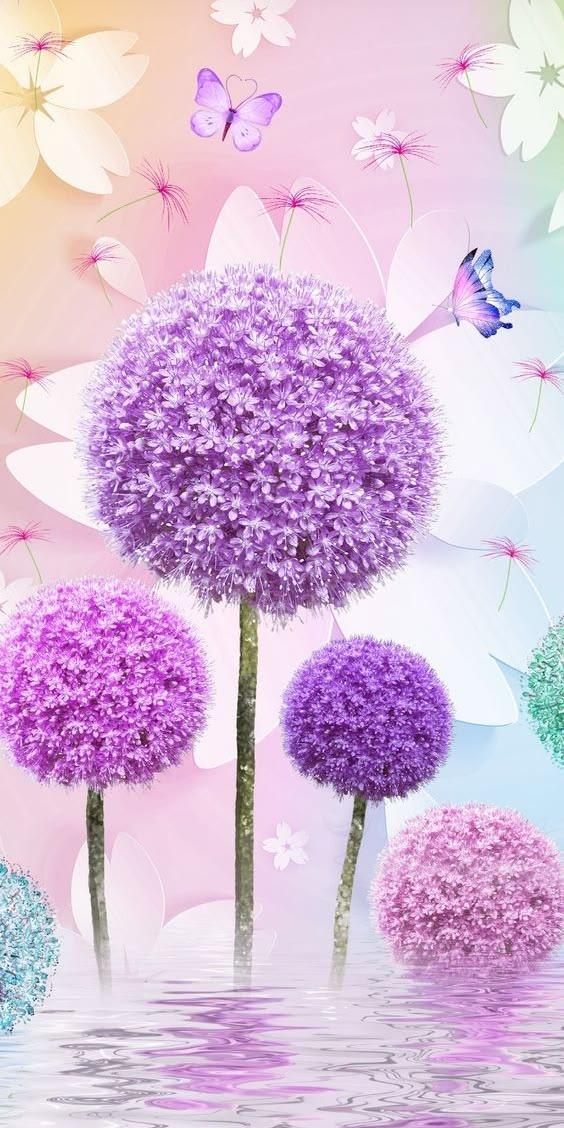 Dreamy Pastel Garden with Allium Flowers Wallpaper