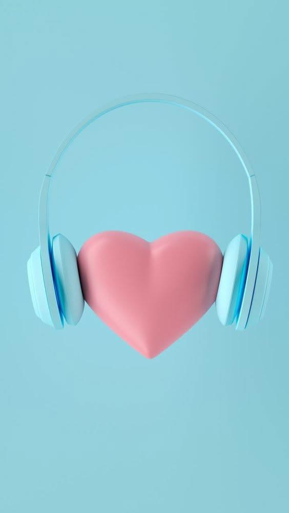 Cute Pink Heart with Headphones Wallpaper