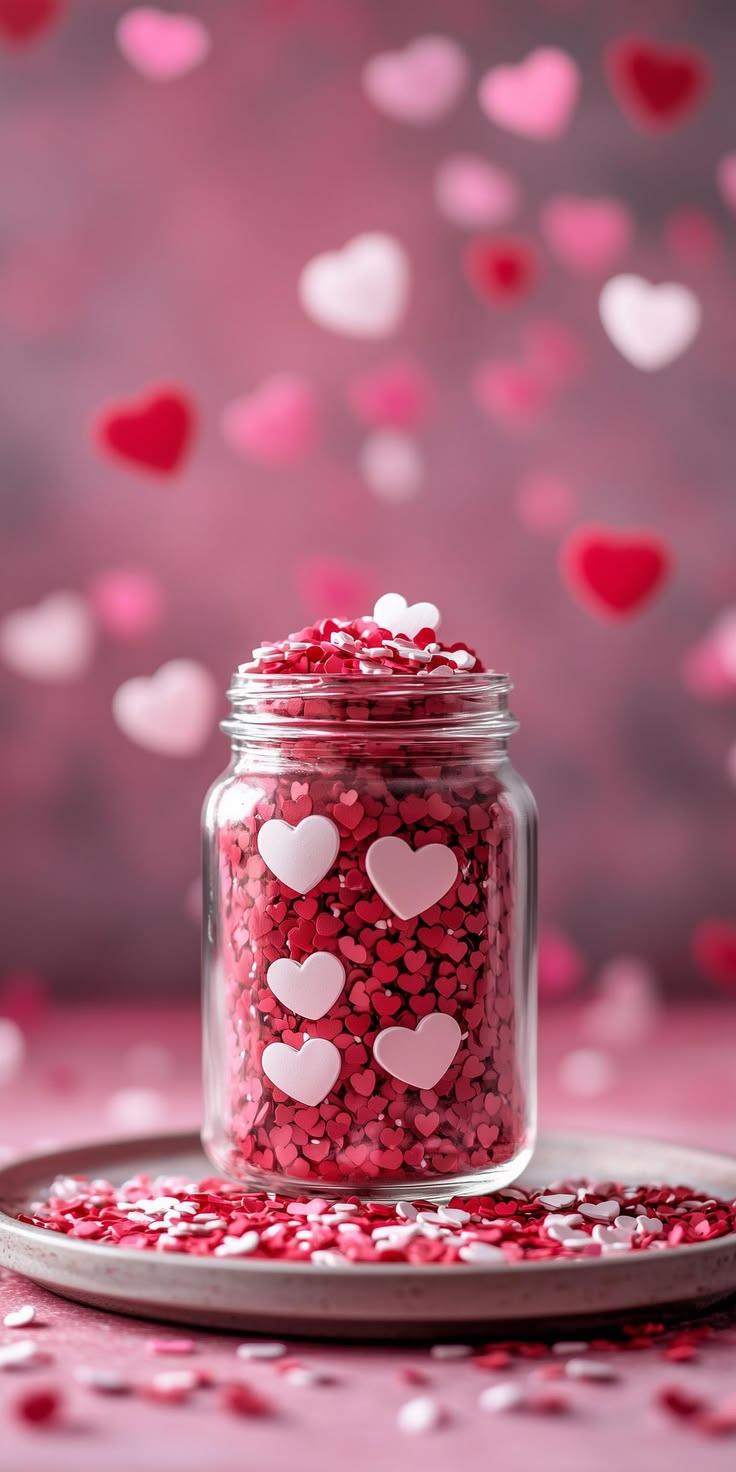 Heart Confetti Glass Jar Aesthetic Wallpaper