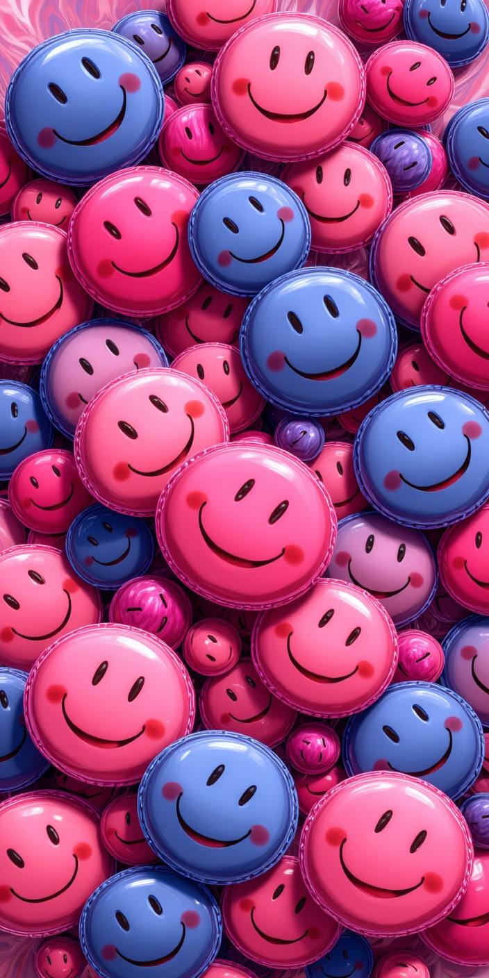 Cute Pink and Blue Smiley Emoji Pattern Wallpaper
