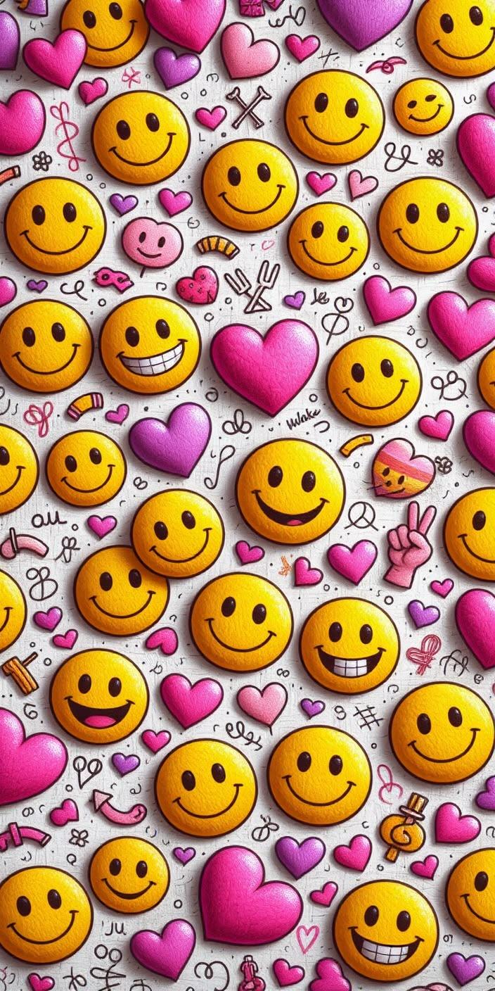 Cute Smiley and Heart Emoji Pattern Wallpaper