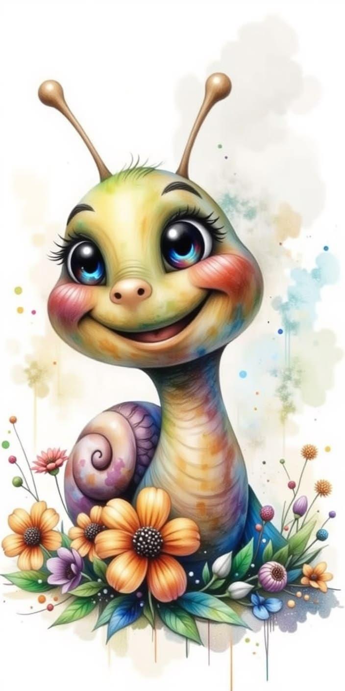 Cute Watercolor Rainbow Snail Illustration Wallpaper