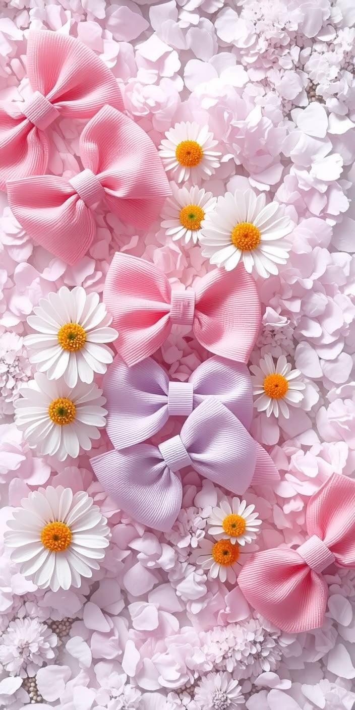 Pink and Lavender Satin Bows with Daisies
