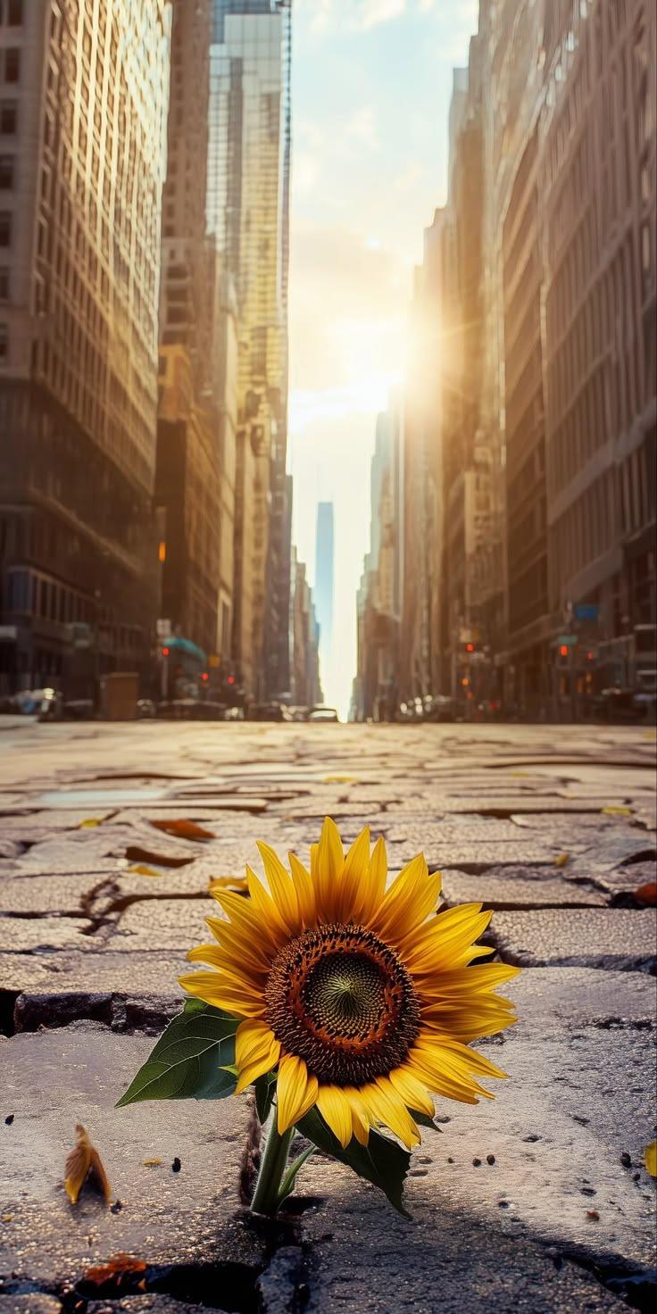 Sunflower in City Street Wallpaper