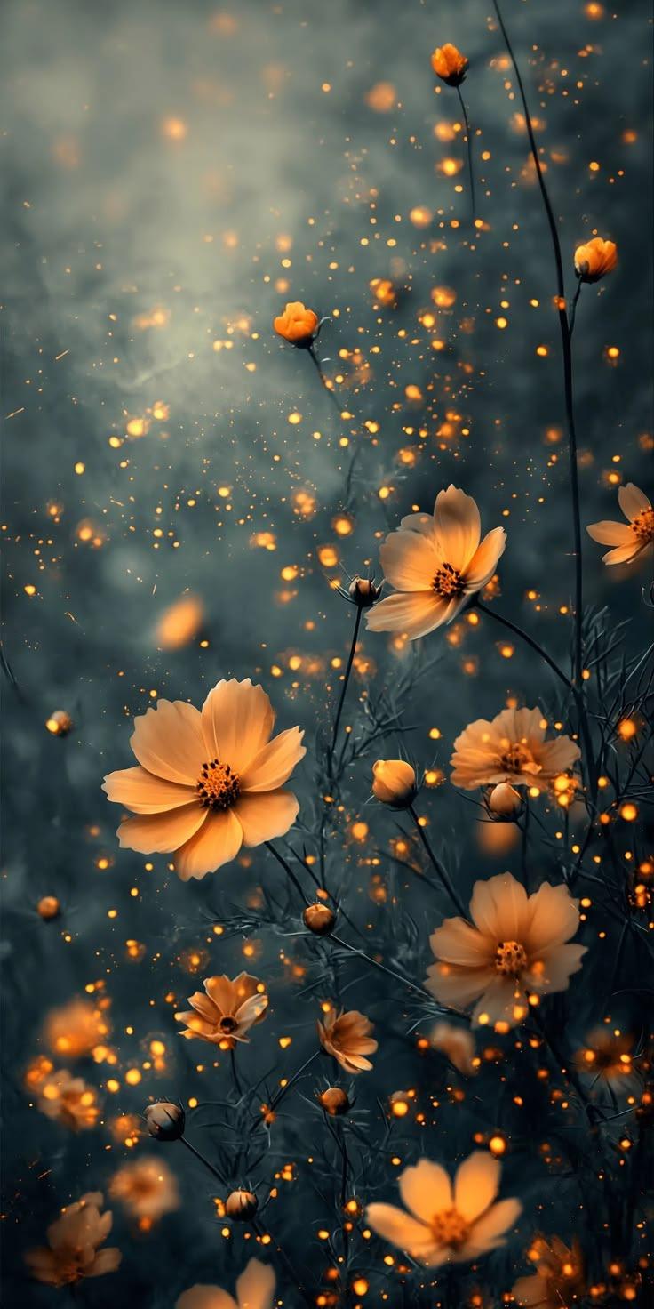 Glowing Night Flowers Wallpaper