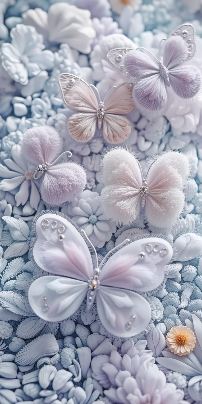Pastel Butterflies Flowers Wallpaper
