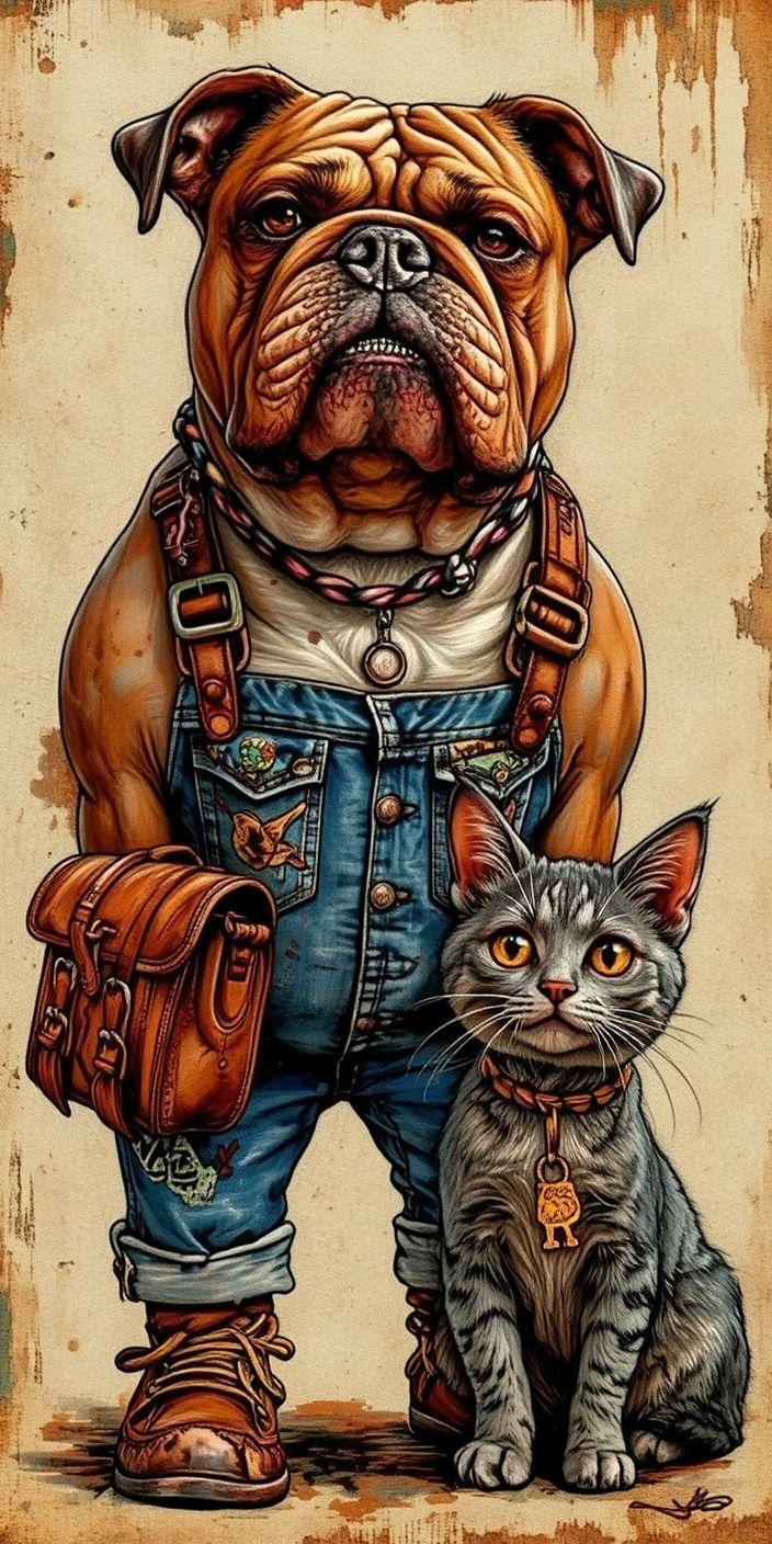 📋 Vintage Grumpy Bulldog Duo Wallpaper